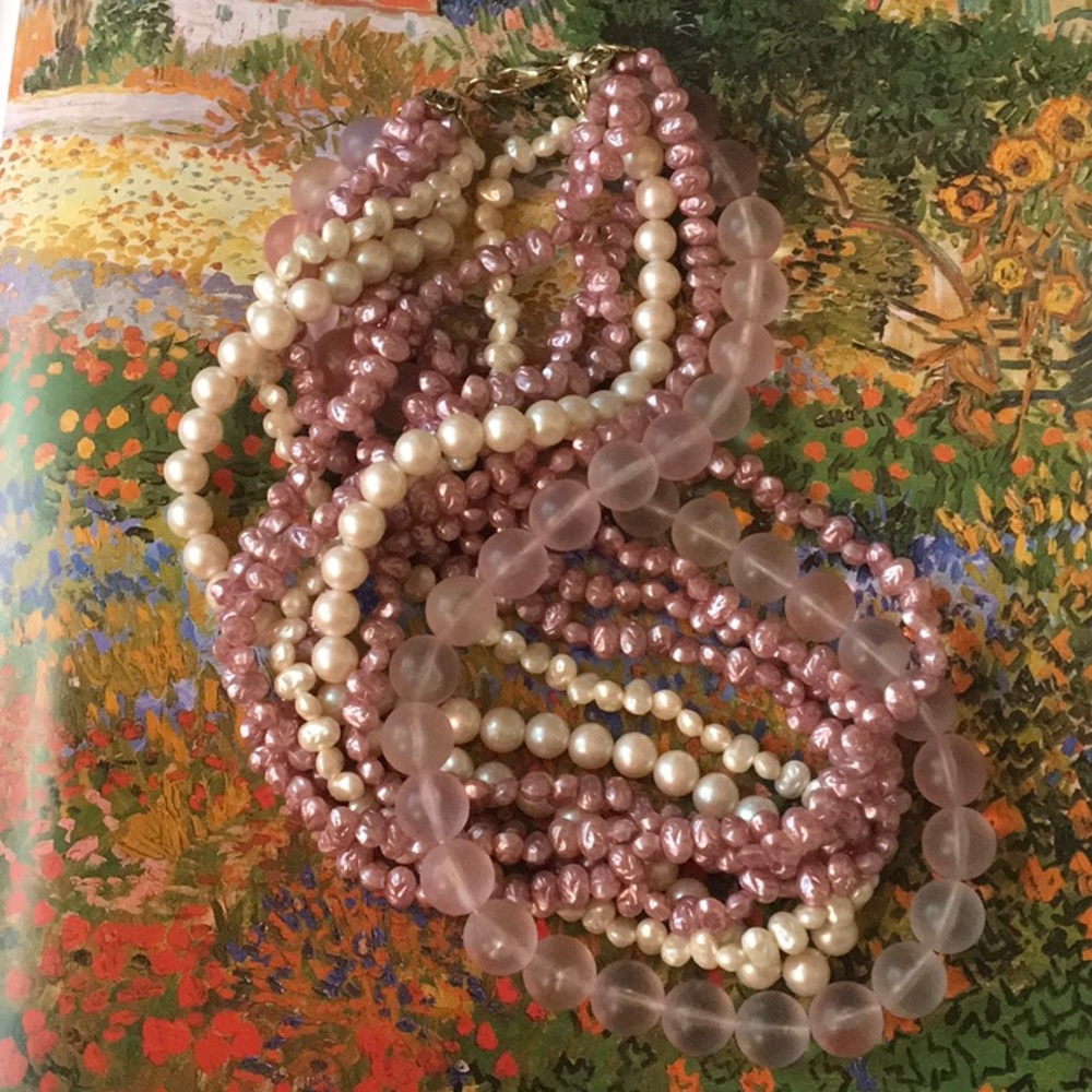 Pink Faux Freshwater Pearls Matte Frosted Barbie Beads Necklace Vintage - Picture 4 of 8